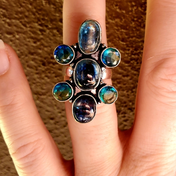 New Kyanite & Bi-Color Tourmaline 925 Silver Ring. - Picture 10 of 11